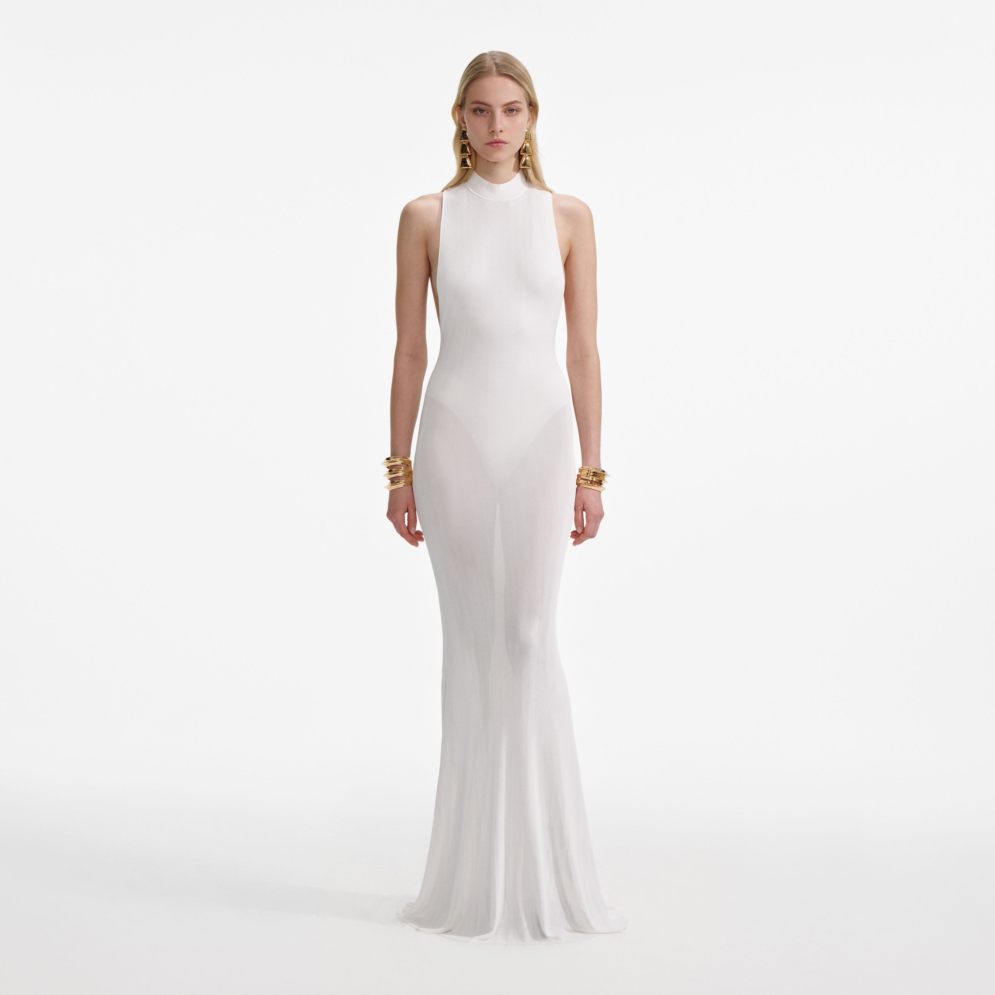 White Racer Back Viscose Knit Maxi Dress