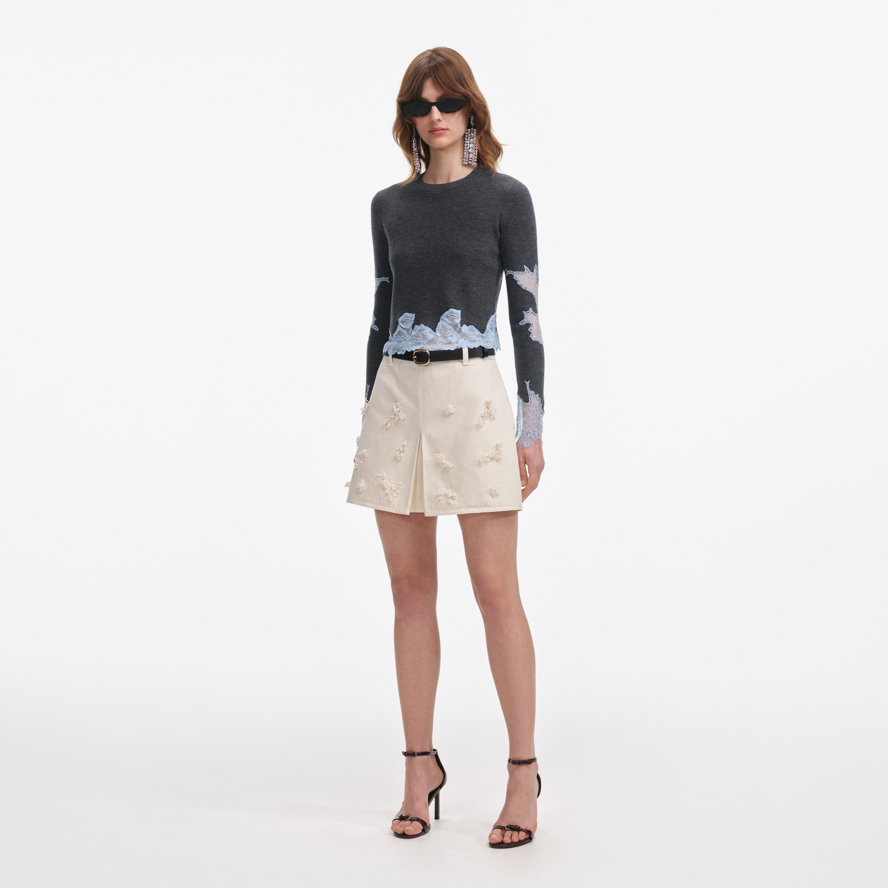 Grey Contrast Lace Jumper