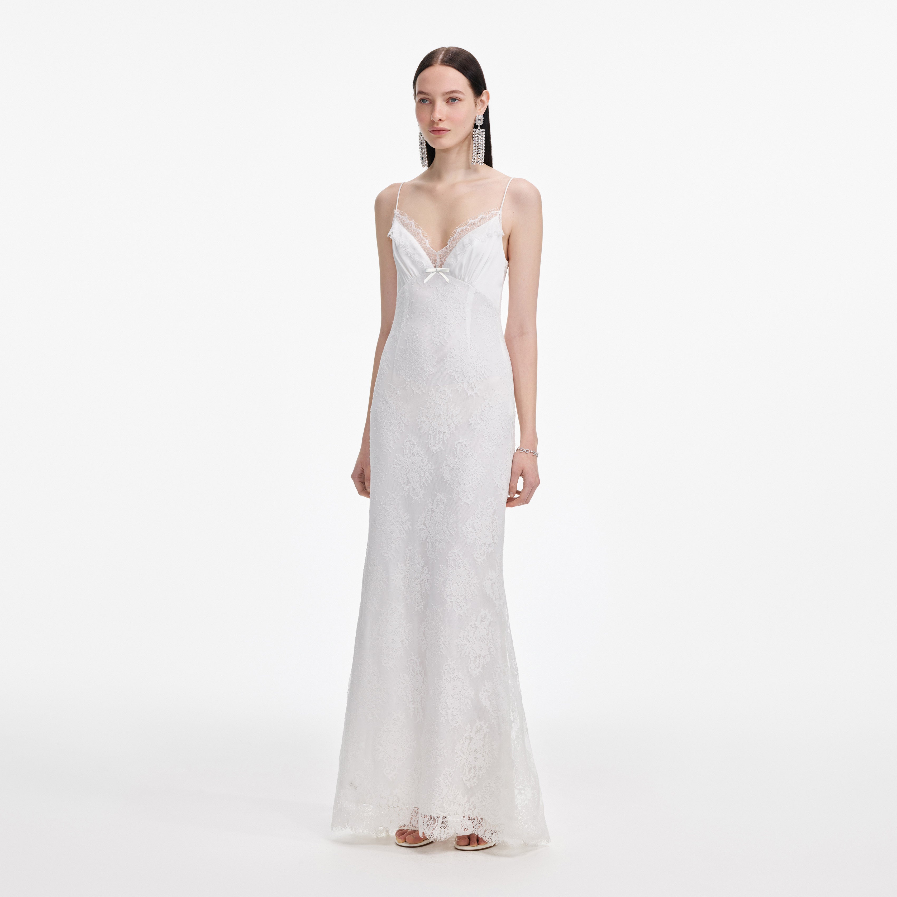 White Bow Embroidered Midi Dress – self-portrait