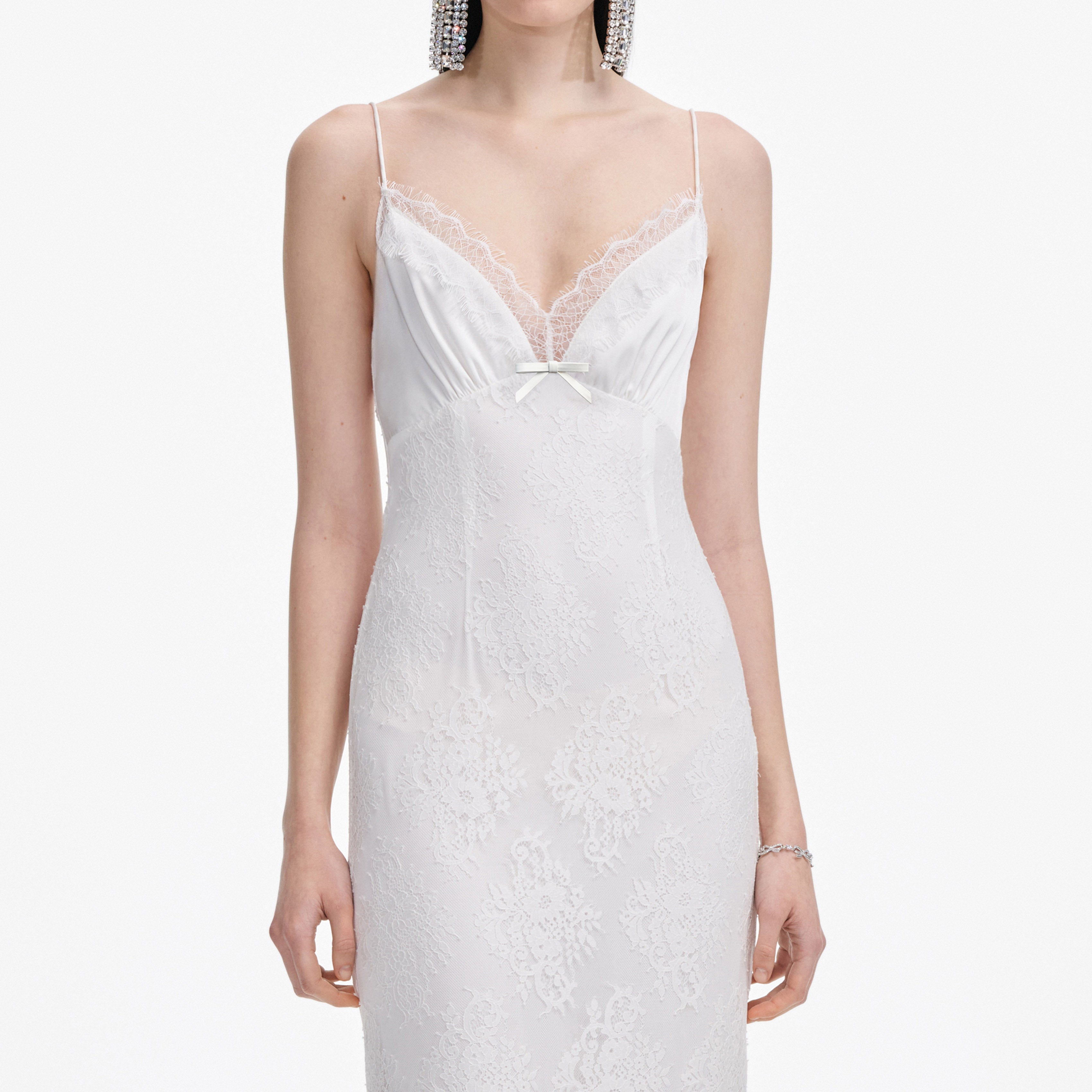 White Strappy Floral Lace Maxi Dress – self-portrait