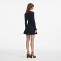 Navy Pointelle Knit Crochet Flower Mini Dress