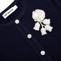 Navy Pointelle Knit Crochet Flower Mini Dress