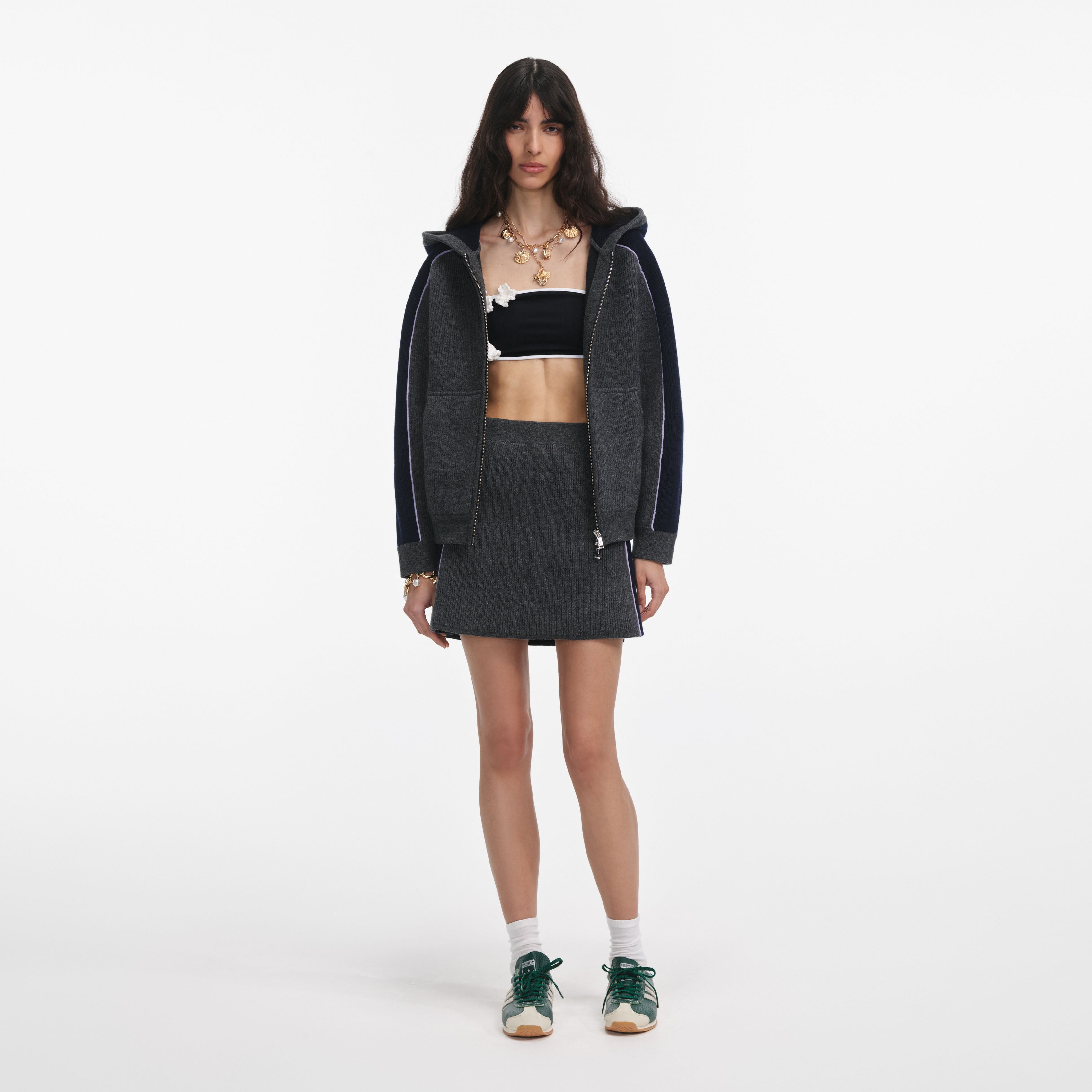 Grey Ribbed Knit Mini Skirt