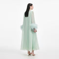 Mint Chiffon Feather Midi Dress