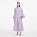 Lilac Chiffon Feather Midi Dress