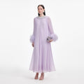Lilac Chiffon Feather Midi Dress