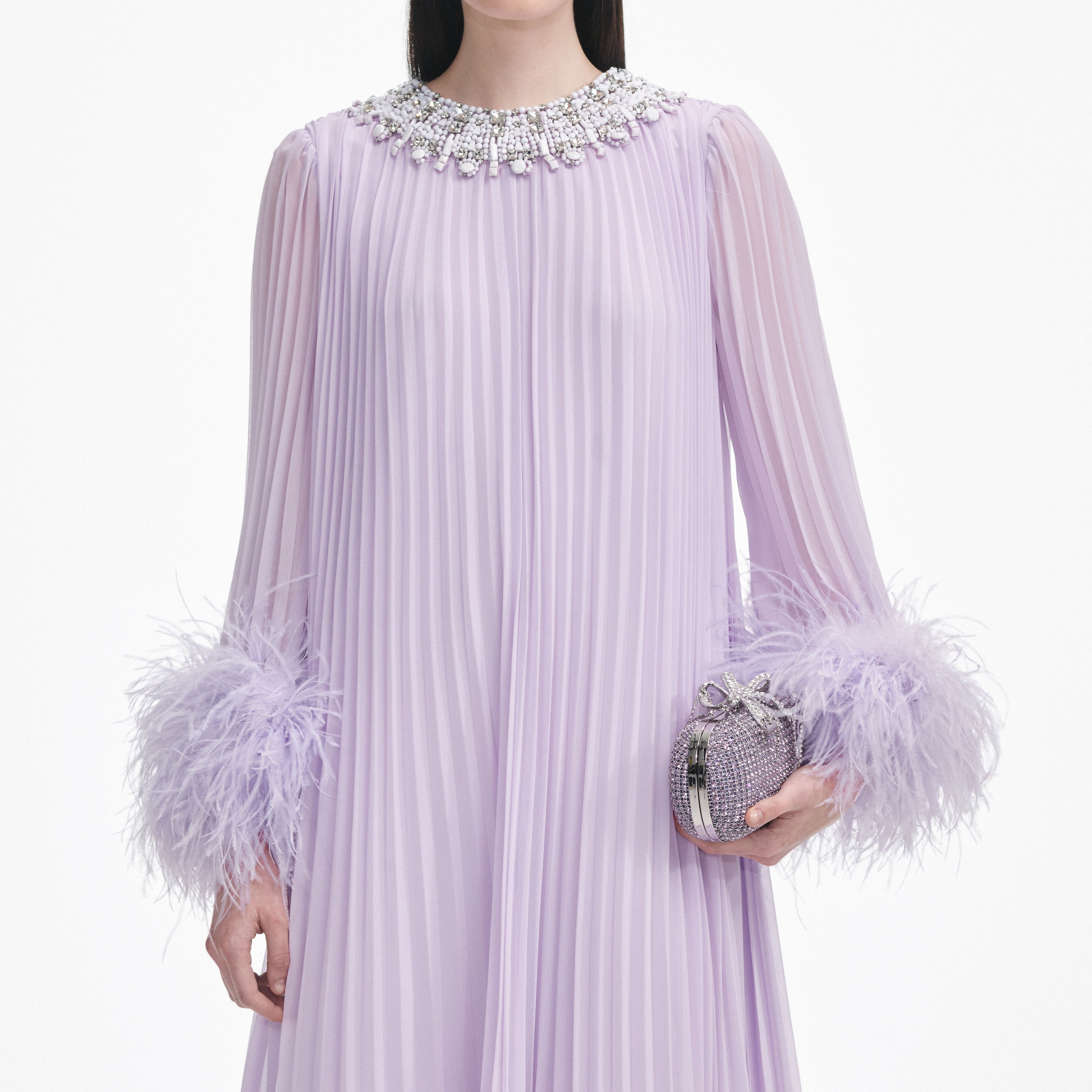 Lilac Chiffon Feather Midi Dress – self-portrait