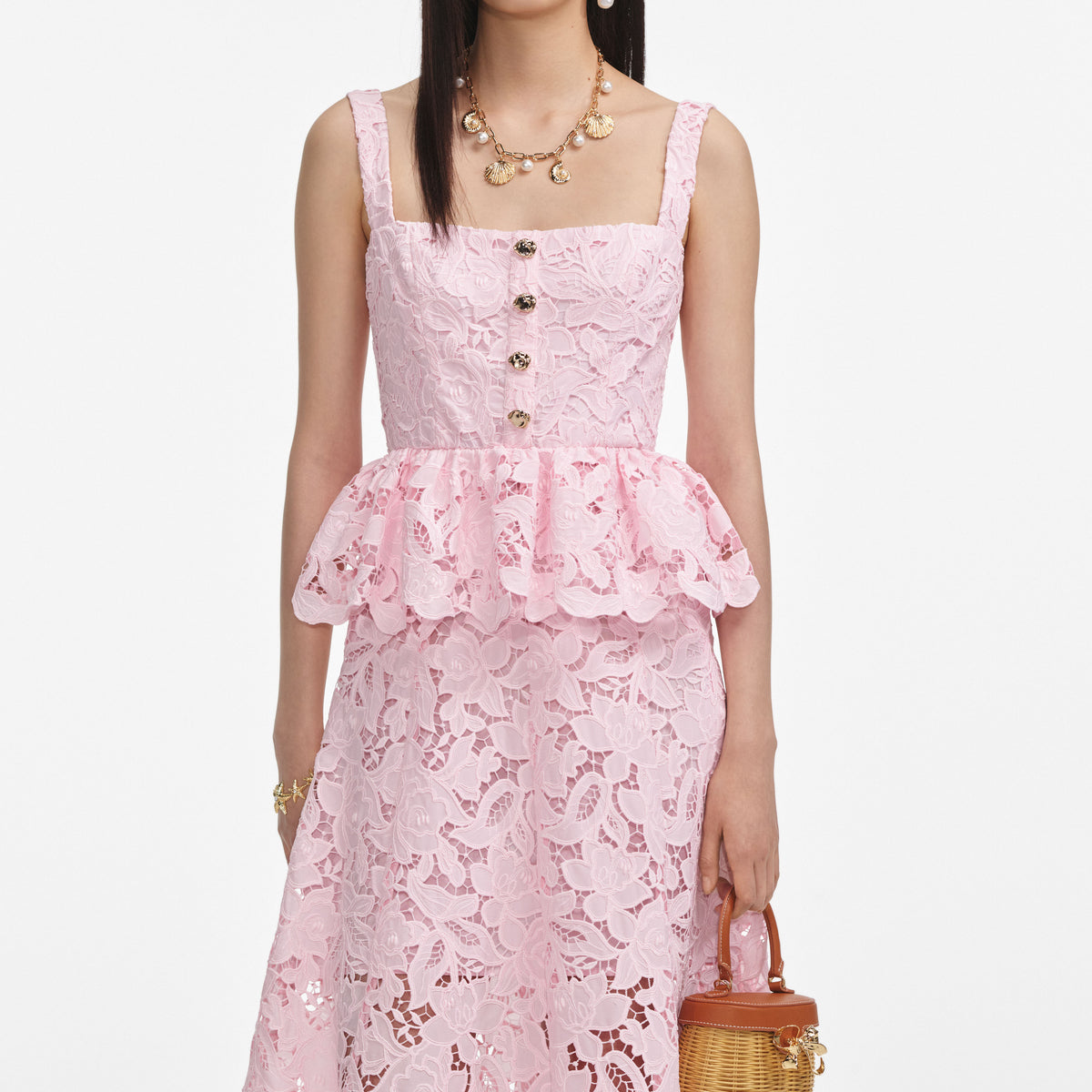 Pink Lace Peplum Midi Dress self-portrait Pink Lace Peplum Midi Dress self-portrait