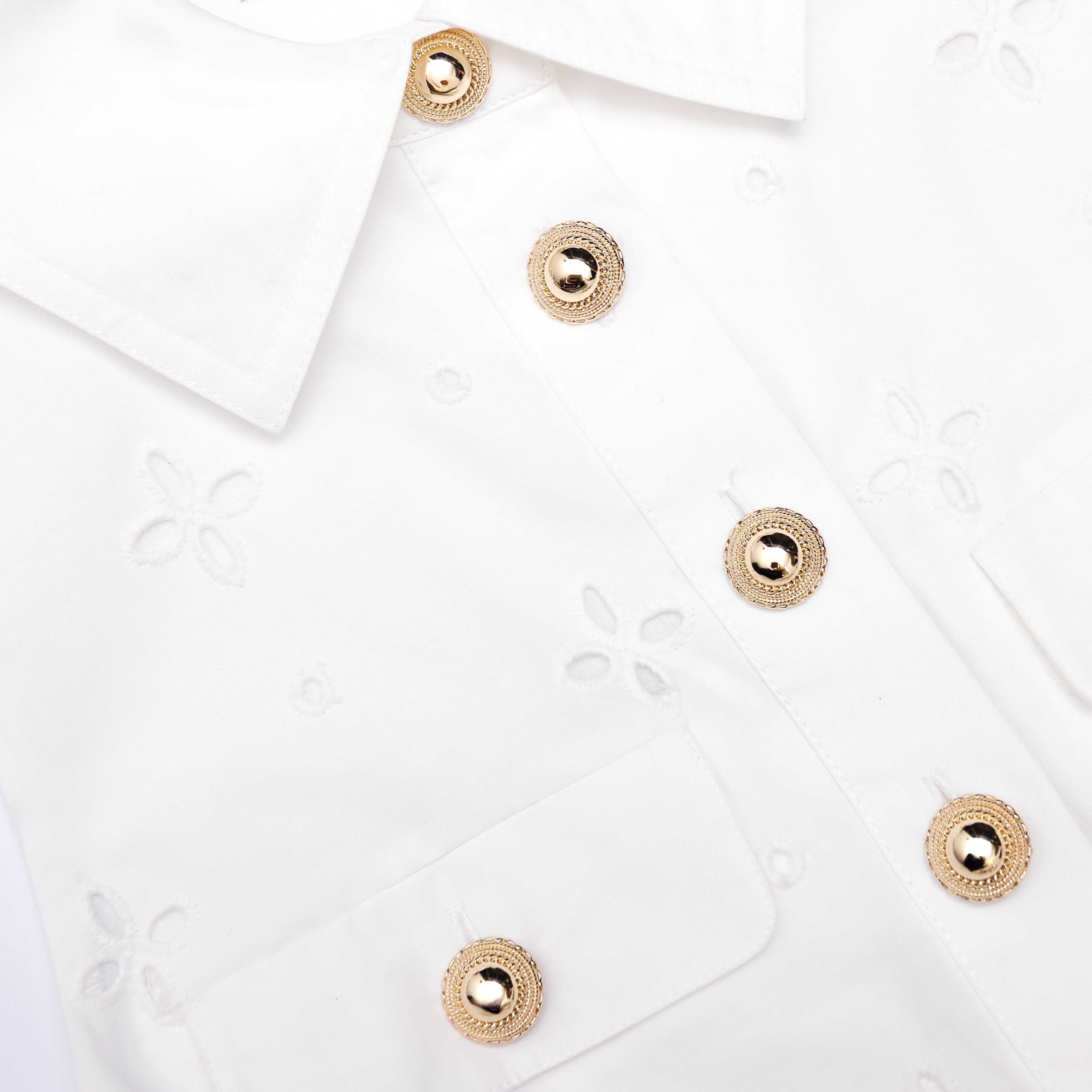 White Cotton Broderie Collared Midi Dress