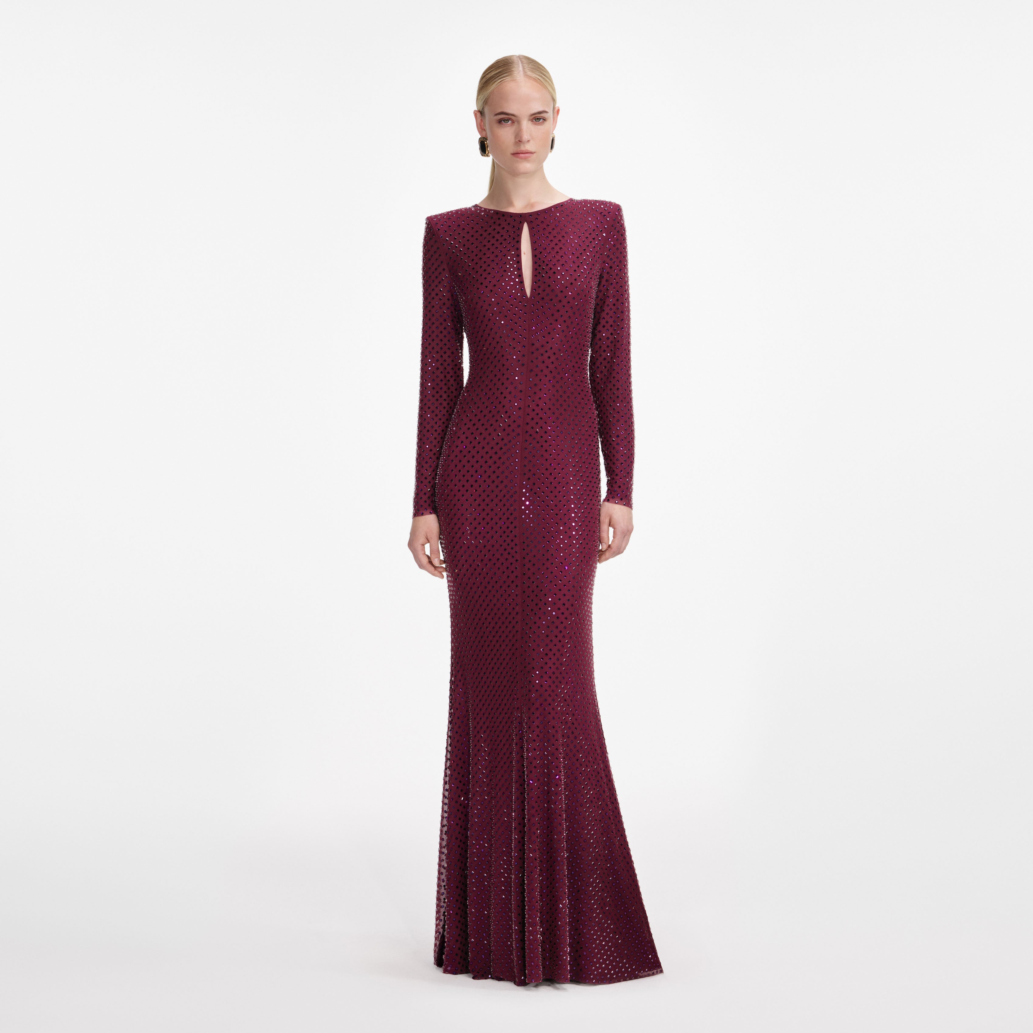 Burgundy Rhinestone Keyhole Maxi Dress