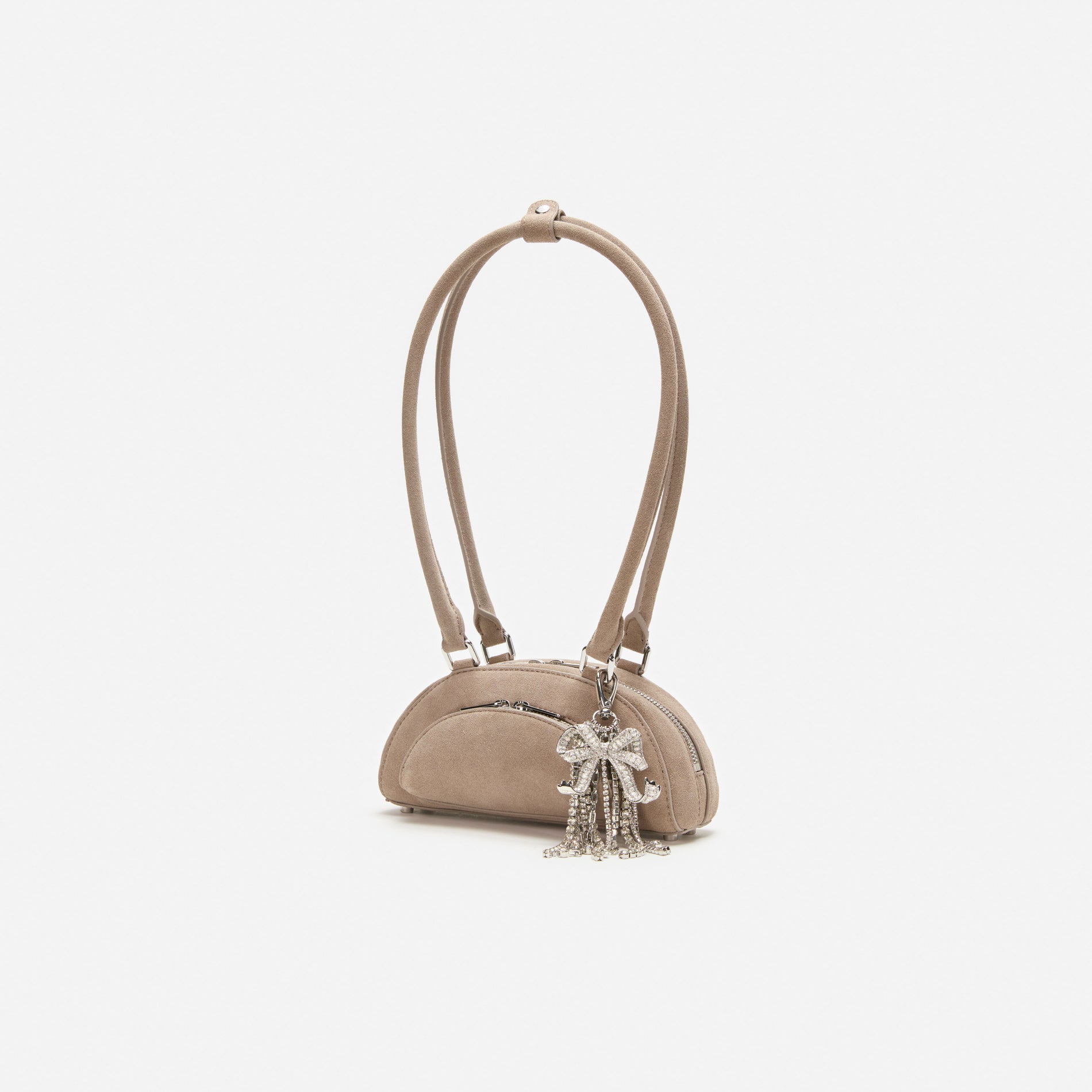 Grey Suede Mini Shoulder Bag With Charm