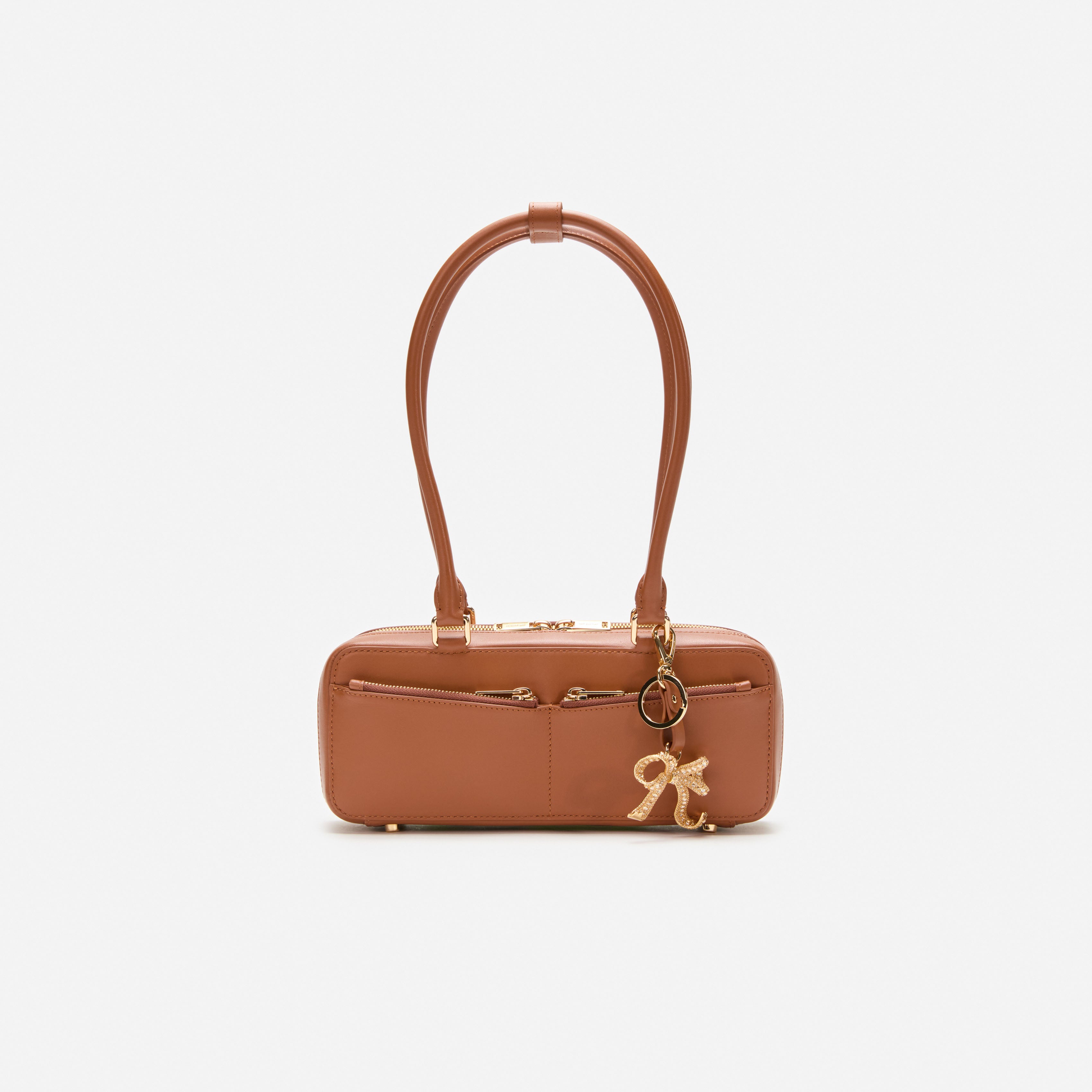 Tan Leather Shoulder Bag With Charm