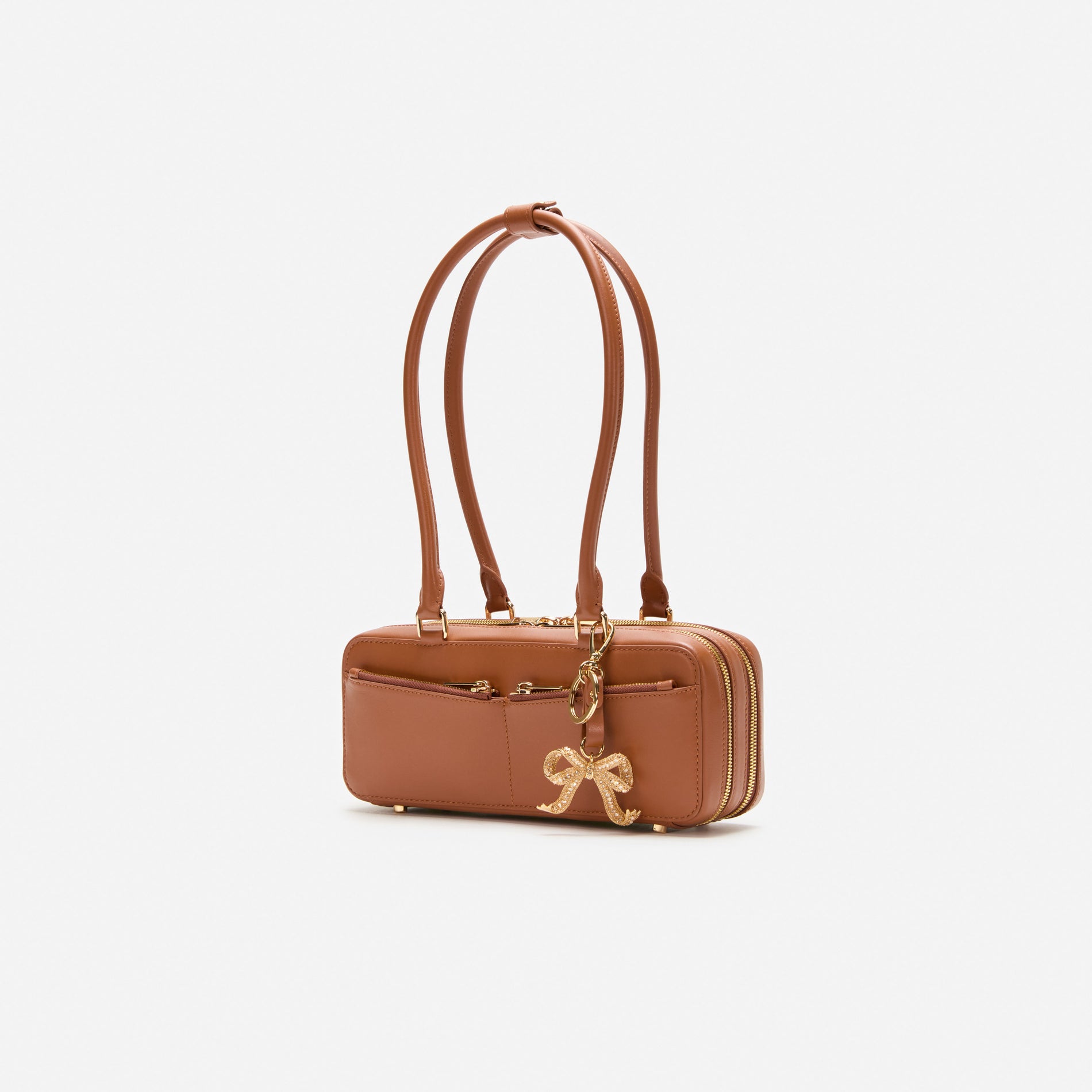 Tan Leather Shoulder Bag With Charm