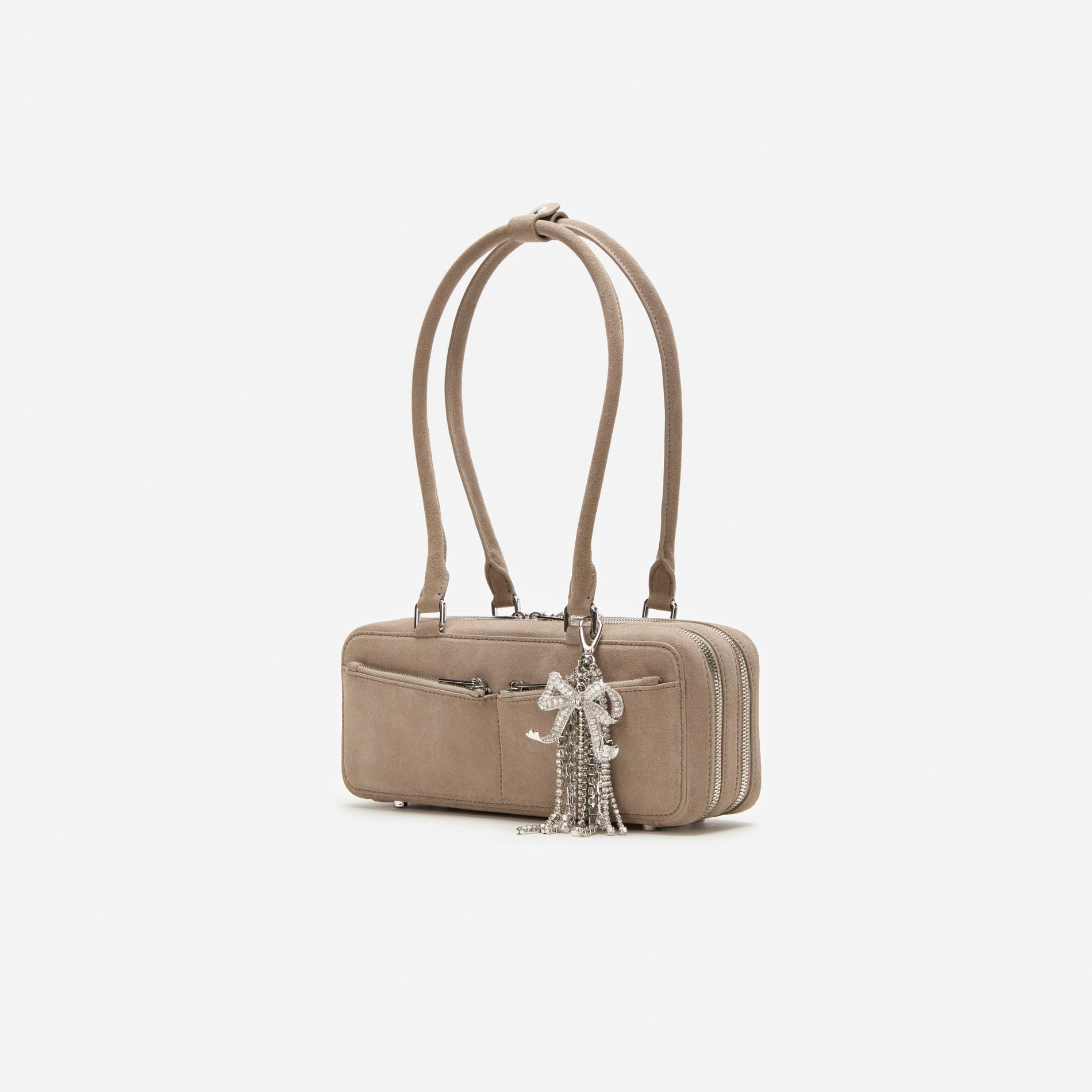 Grey Suede Shoulder Bag With Charm