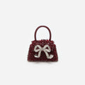 Burgundy Embellished Micro Bow Bag