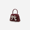 Burgundy Embellished Micro Bow Bag