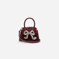 Burgundy Embellished Micro Bow Bag
