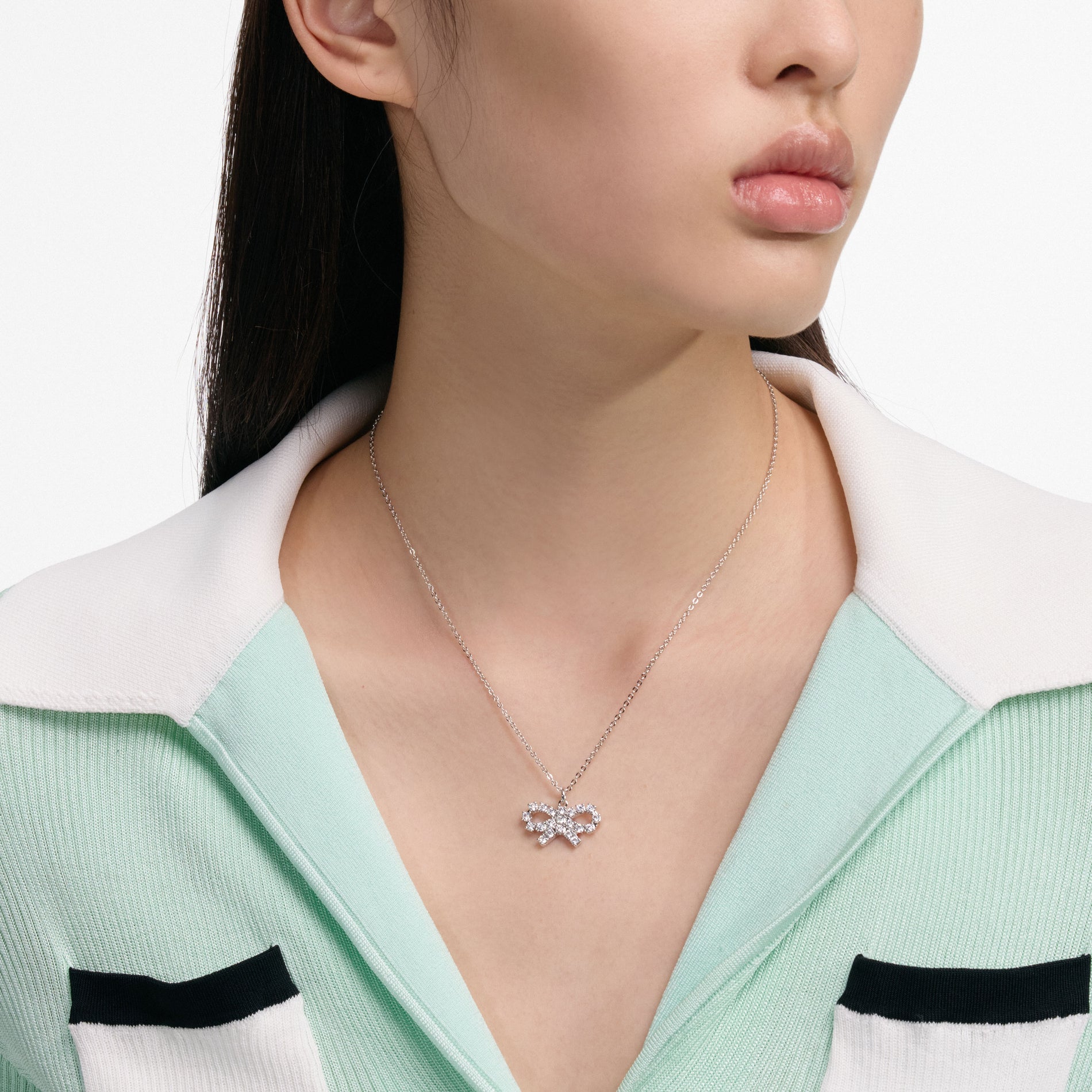 Micro Crystal Bow Necklace