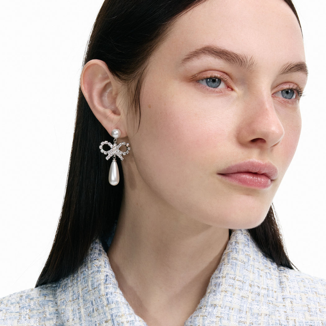 Pearl Bow Droplet Earrings