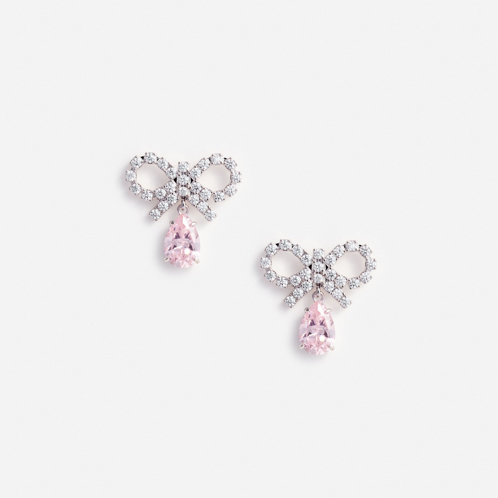 Micro Bow Pink Droplet Earrings