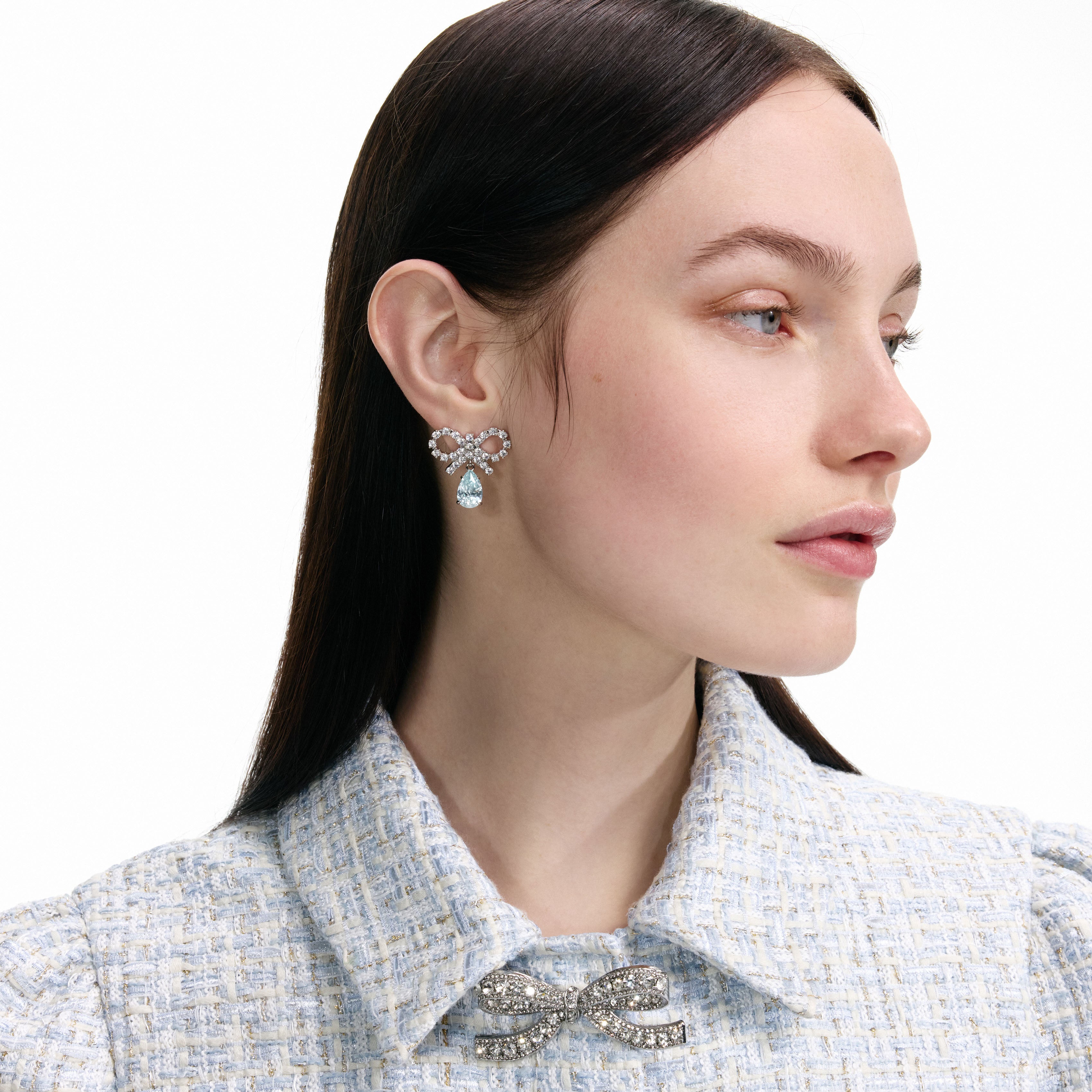 Micro Bow Blue Droplet Earrings