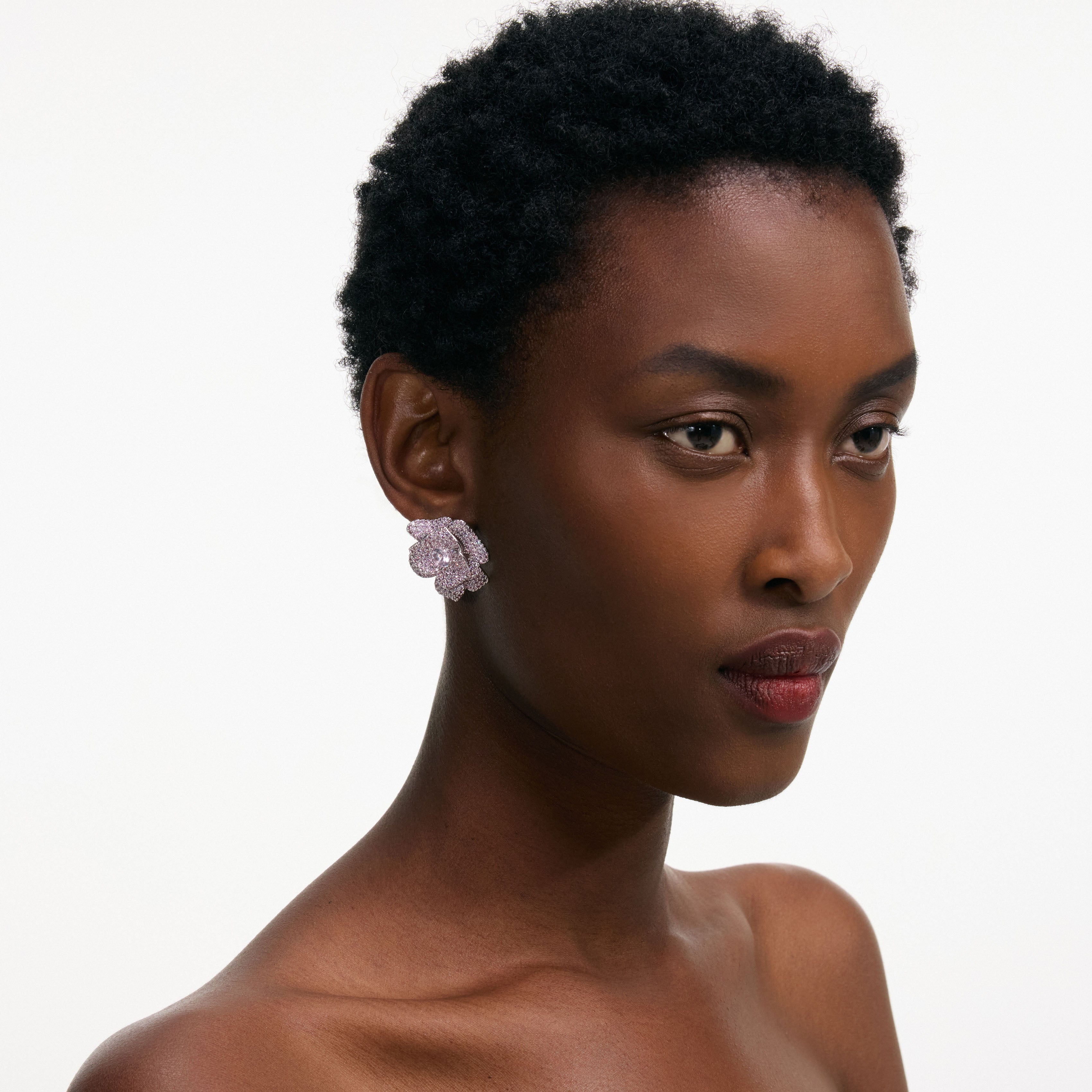 Pink Crystal Flower Earrings