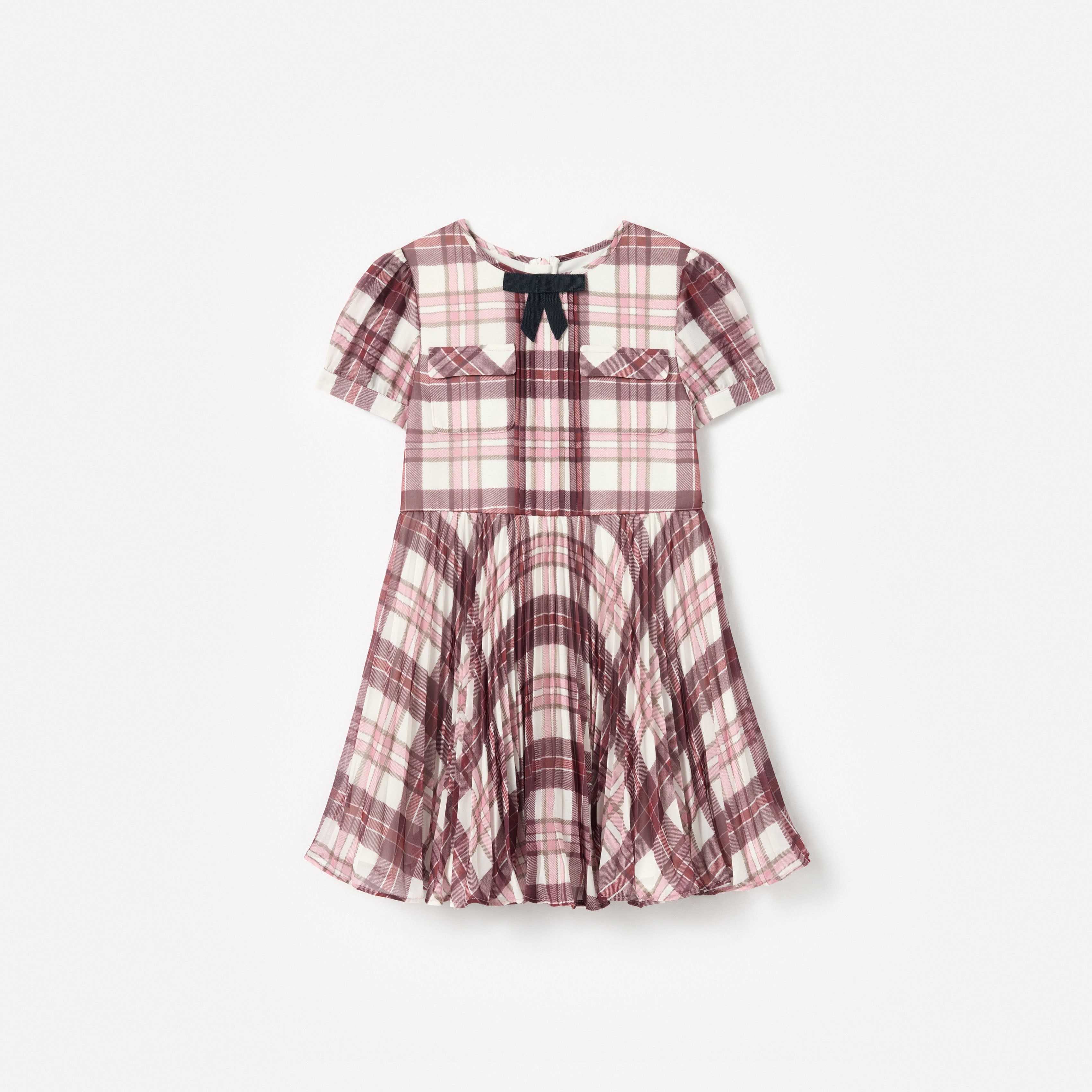 Burgundy Check Print Chiffon Dress