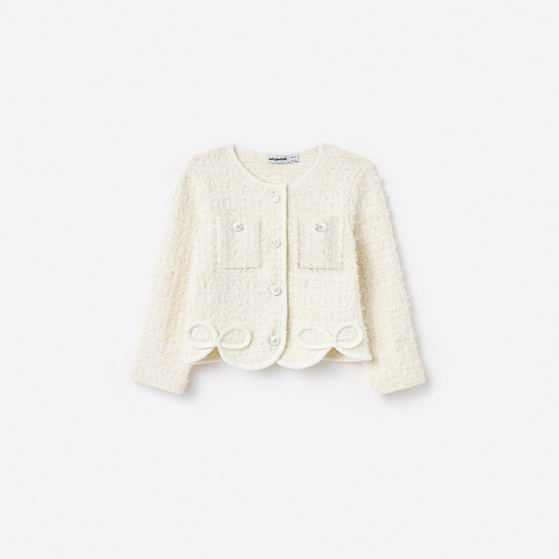 Cream Textured Bow Detail Cardigan