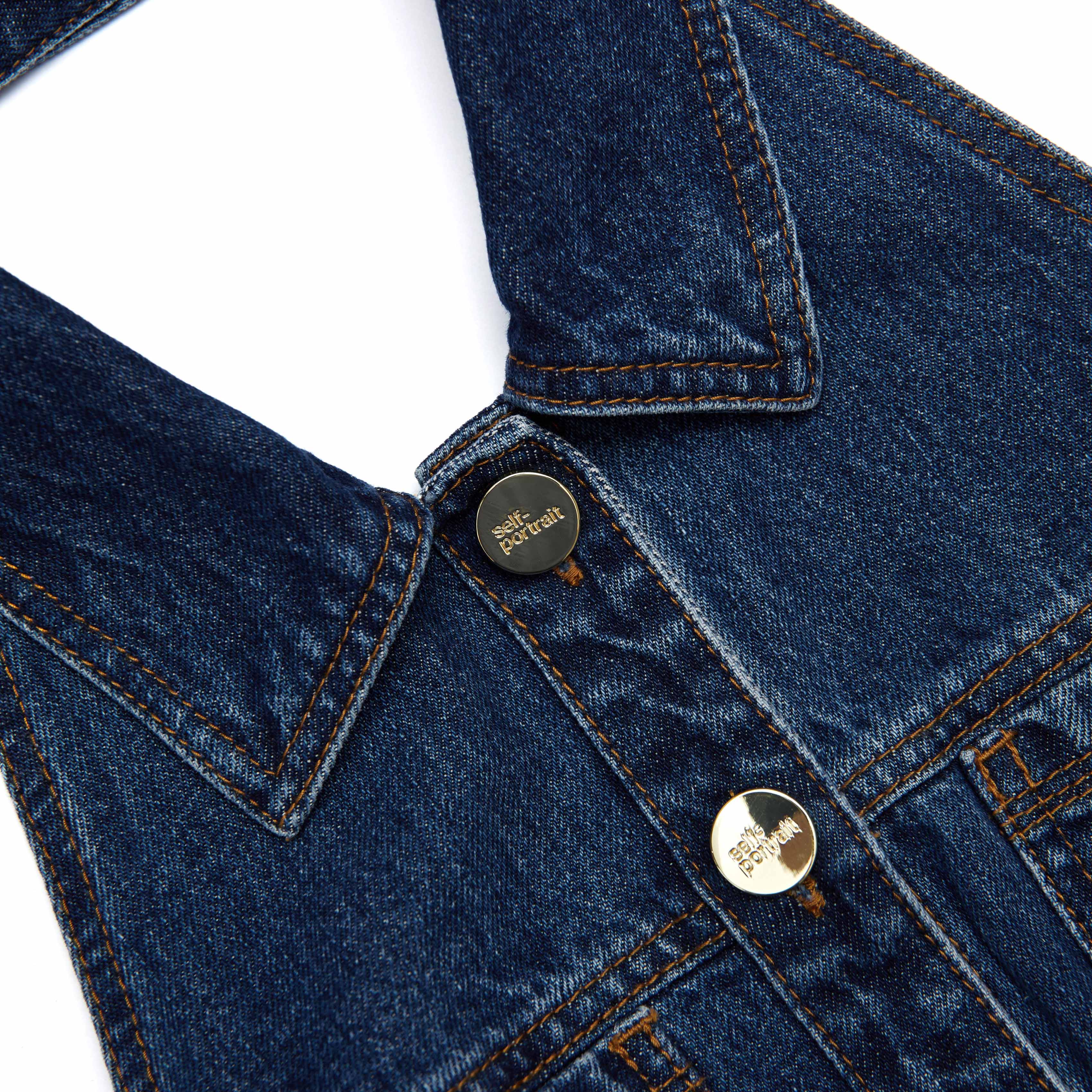 Denim Sleeveless Flared Mini Dress – self-portrait