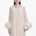 Cream Chiffon Feather Midi Dress