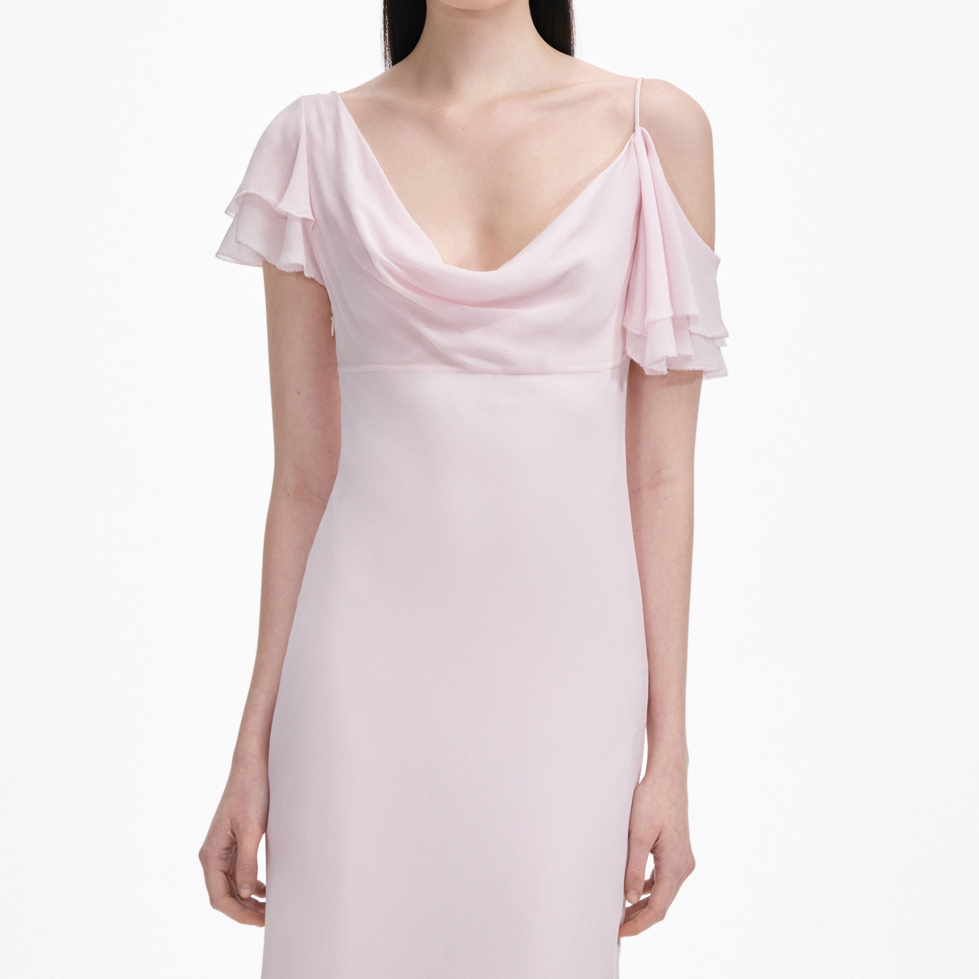 Pink Georgette Frill Midi Dress