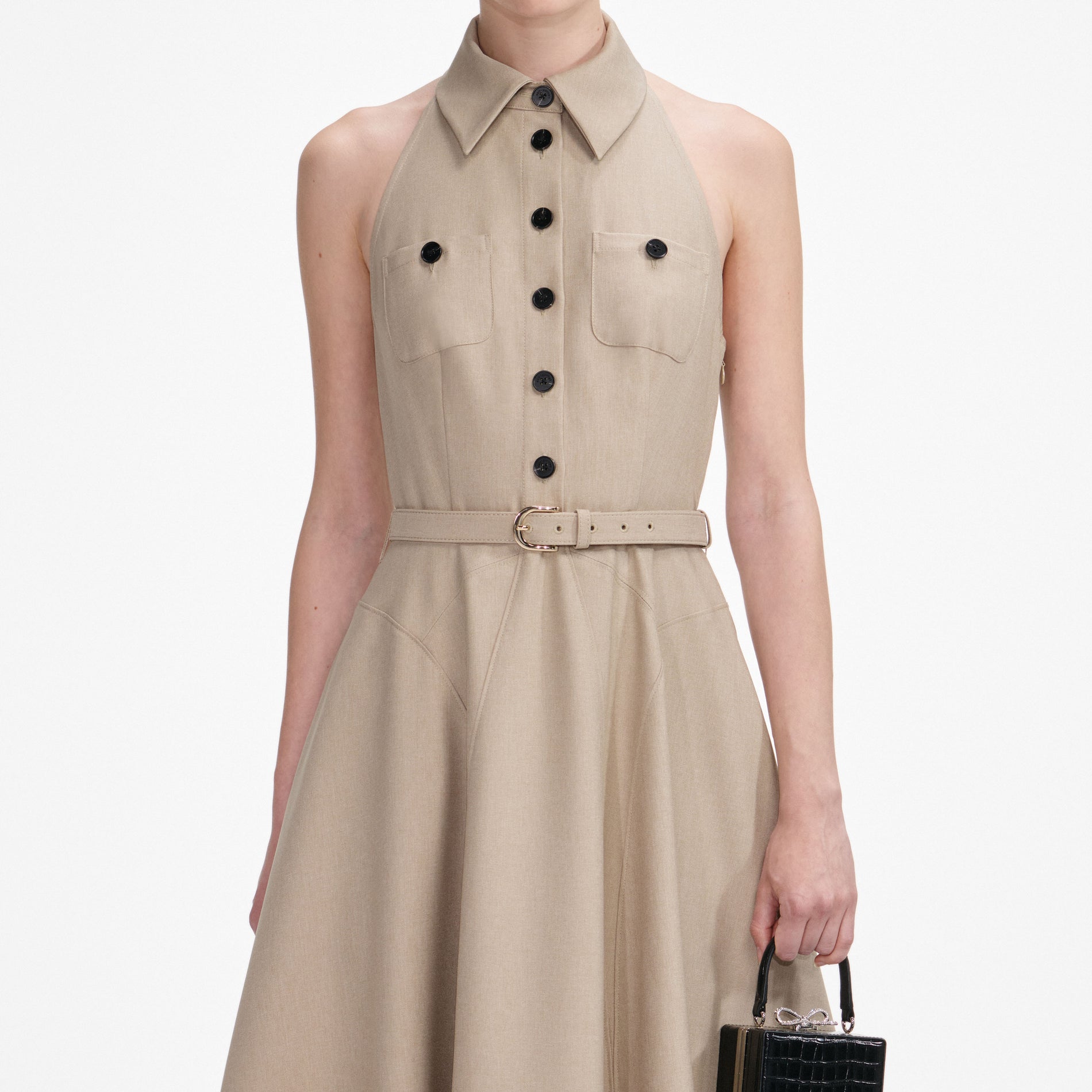 Beige Twill Midi Dress