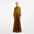 Bronze Satin Tie Neck Maxi Dress