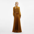 Bronze Satin Tie Neck Maxi Dress