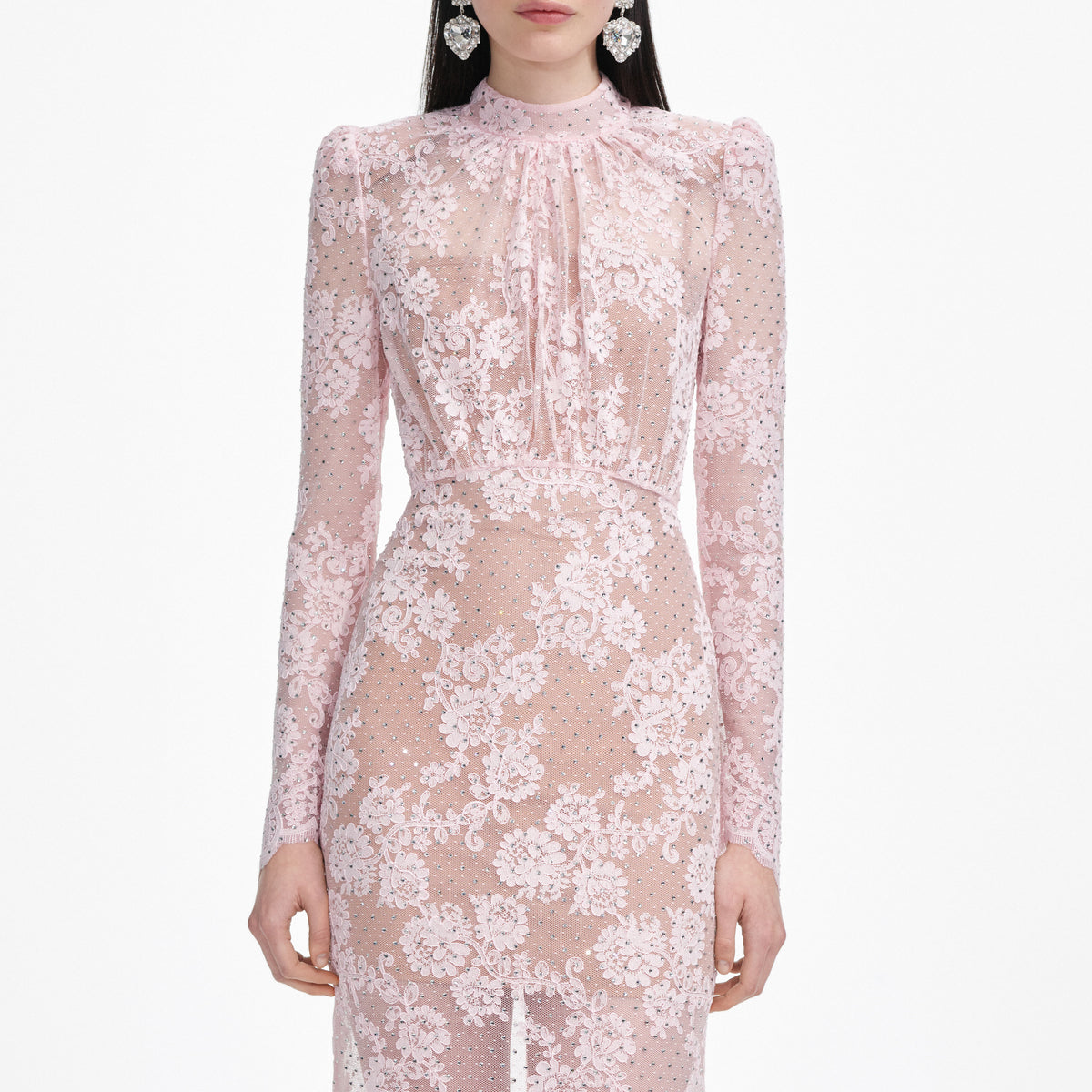 Pale Pink Rhinestone Lace Maxi Dress  self-portrait