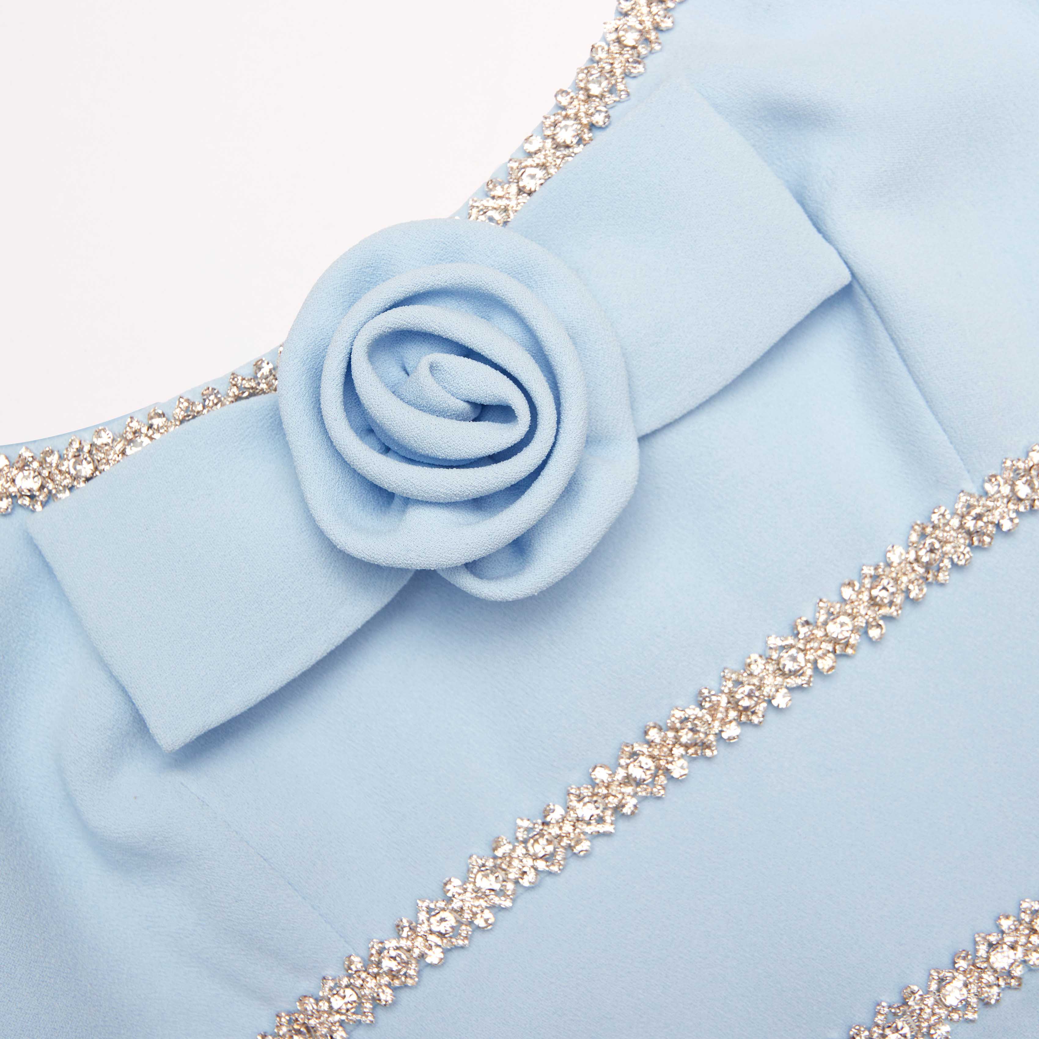 Blue Crepe Crystal Trim Maxi Dress