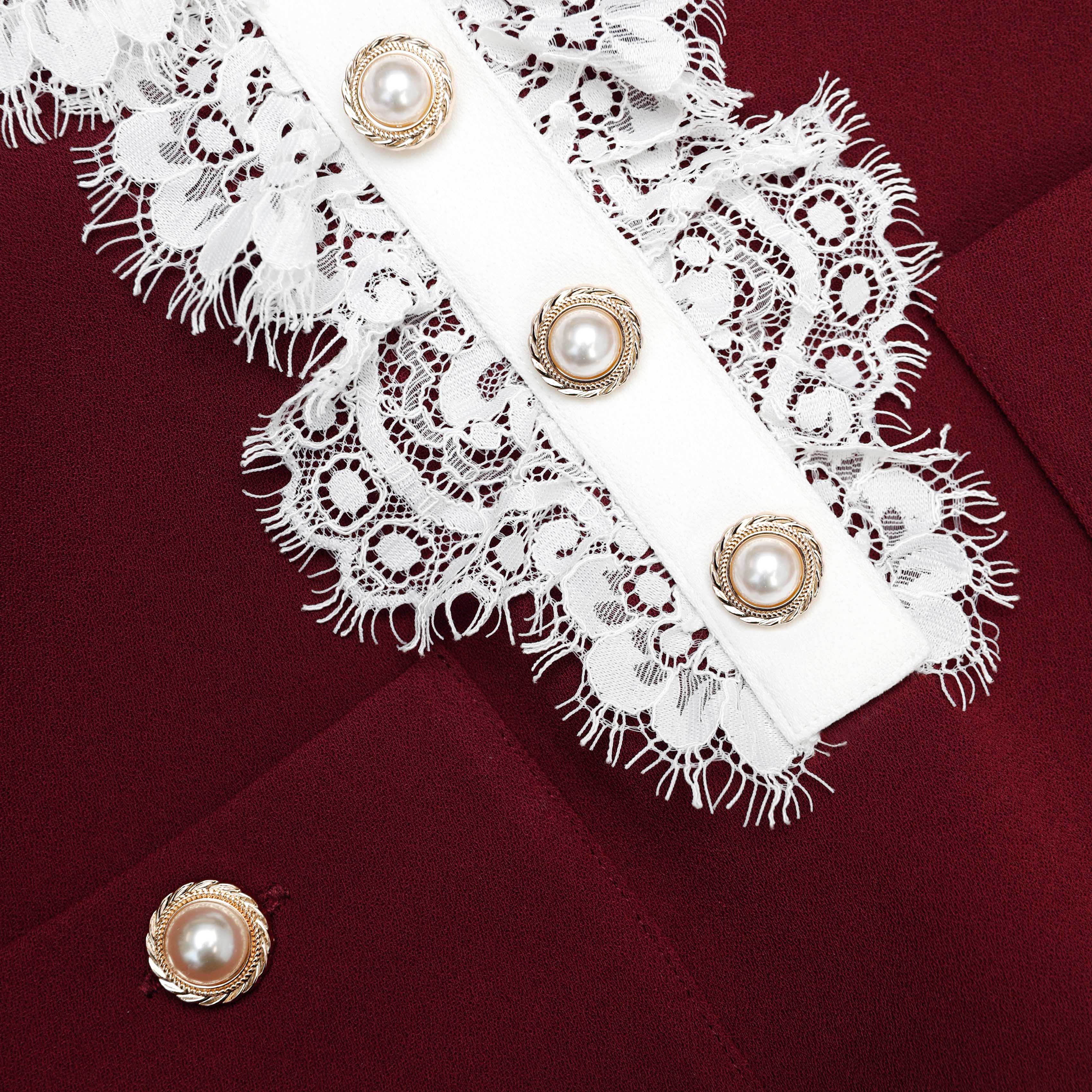 Burgundy Crepe Lace Collar Mini Dress self-portrait Burgundy Crepe Lace Collar Mini Dress self-portrait