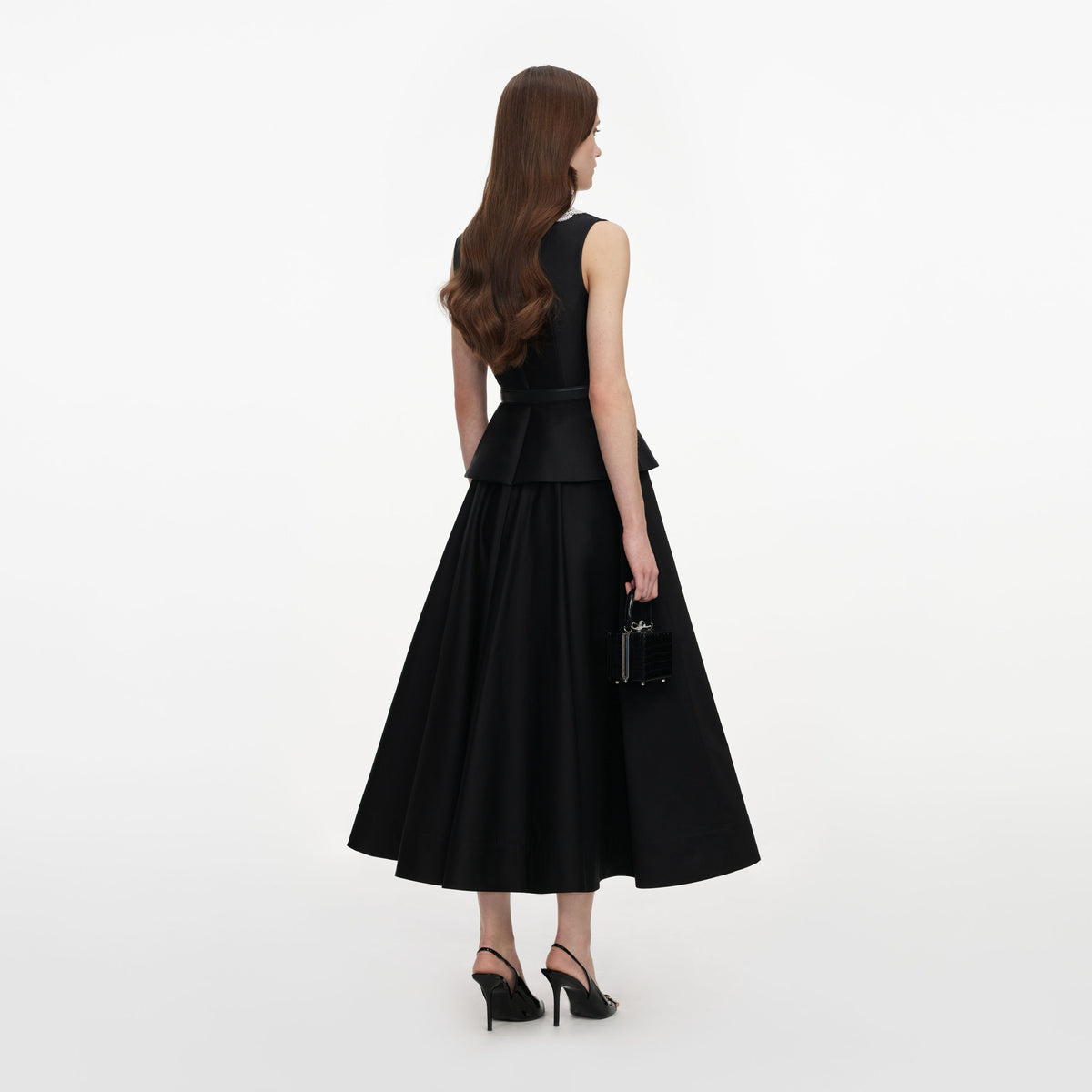 self portrait black peplum dress self-portrait - Black Textured Knit Peplum Midi Dress