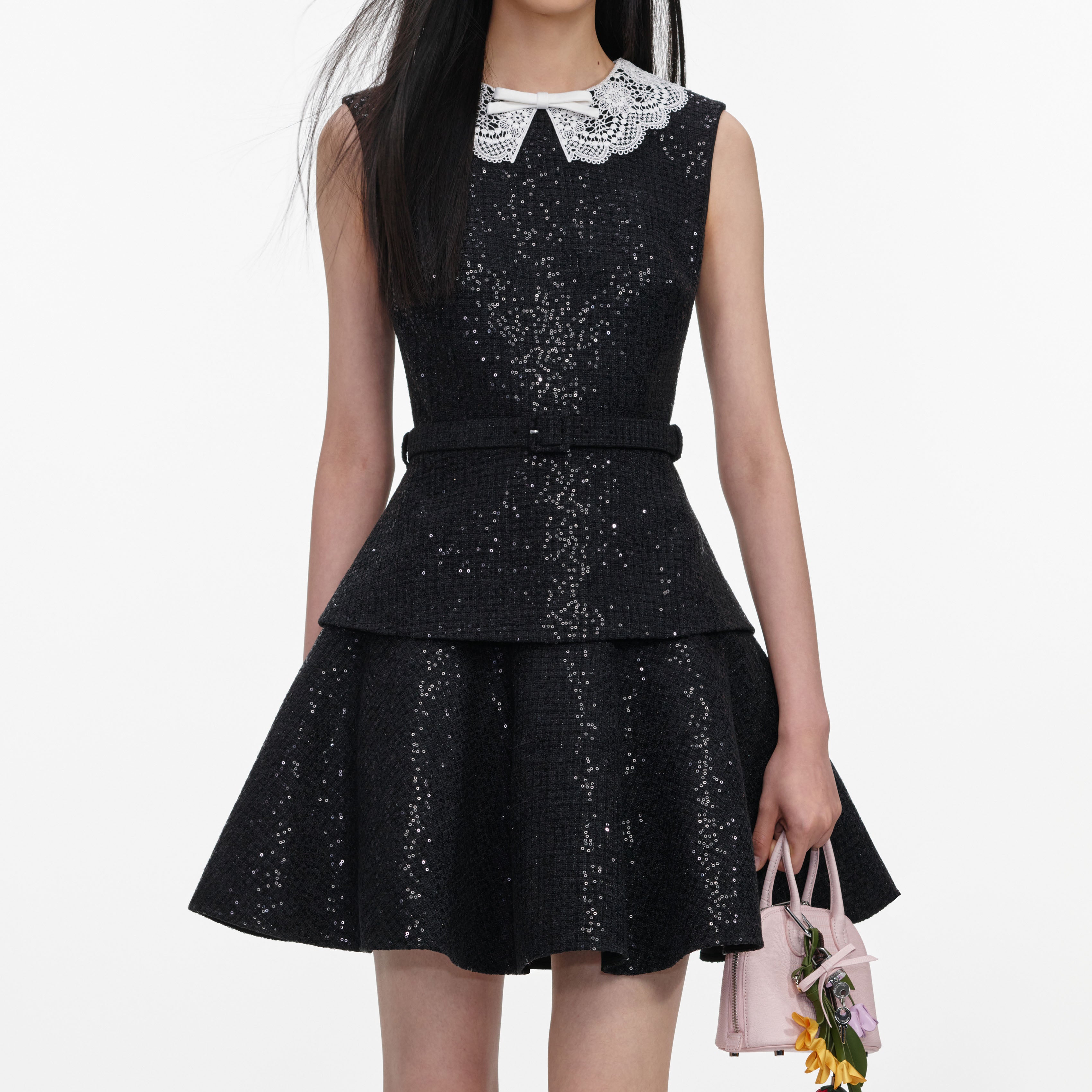 Black Sequin Boucle Mini Dress – self-portrait