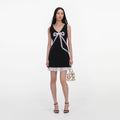 Black Crepe Bow Lace Mini Dress