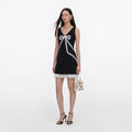 Black Crepe Bow Lace Mini Dress