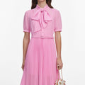 Pink Georgette Tie Neck Midi Dress