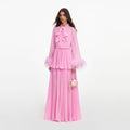 Pink Georgette Feather Cuff Maxi Dress