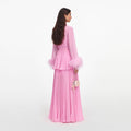 Pink Georgette Feather Cuff Maxi Dress