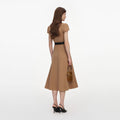 Tan Twill Belted Midi Dress