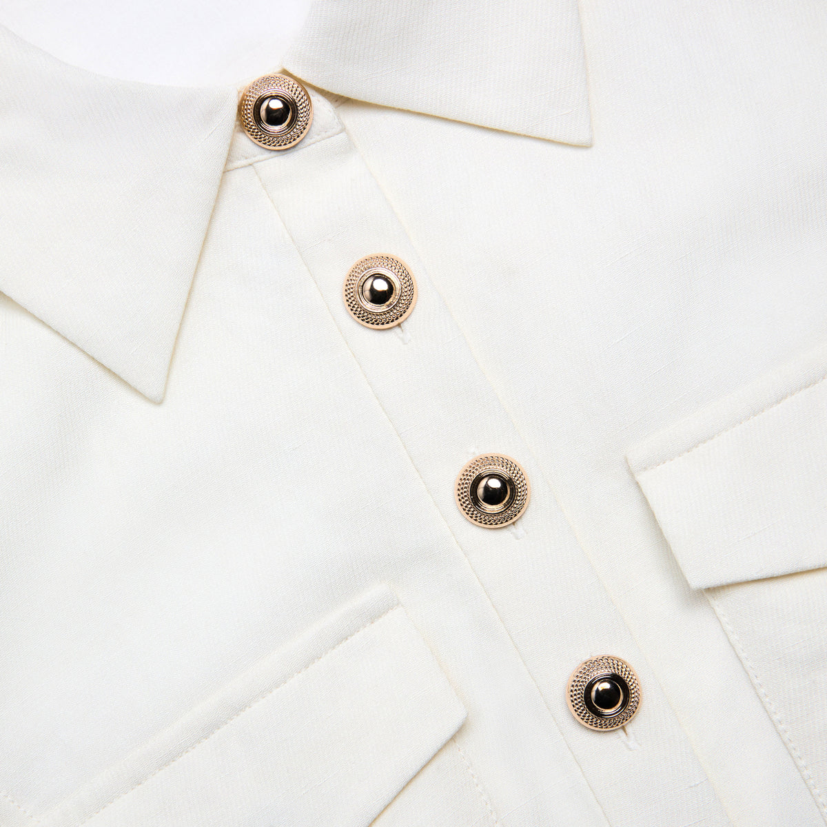 h&m white dress gold buttons Women's White Button-Front Dress