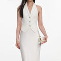 Cream Linen Blend Satin Maxi Dress