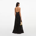 Black Lurex Stripe Pleated Maxi Dress