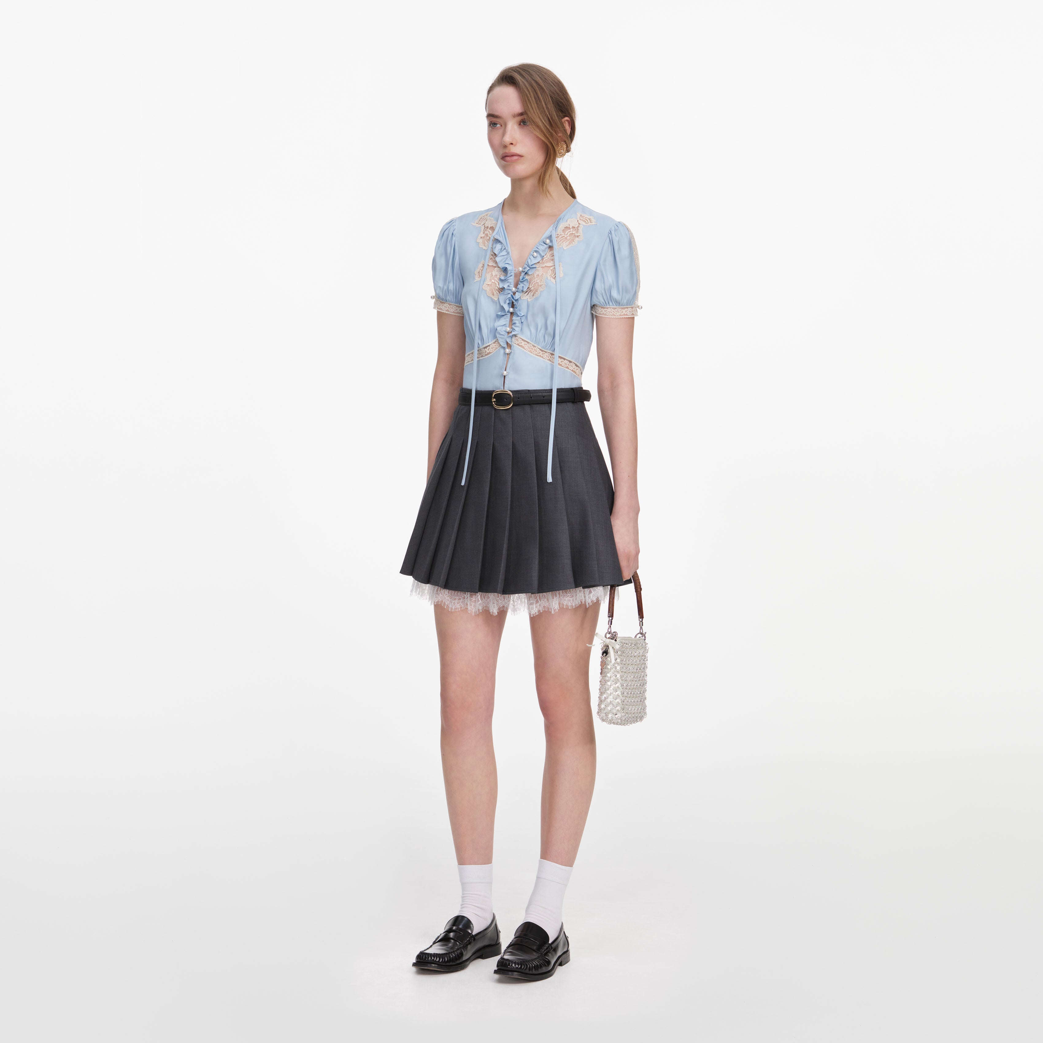 Blue Viscose Lace Top