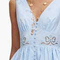 Blue Cotton Embroidered Mini Dress